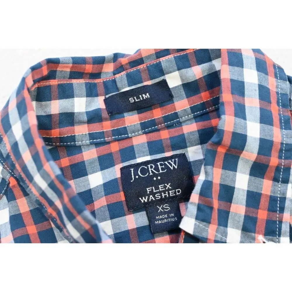 J Crew Flex‎ Oxford Slim Fit Dress Shirt Plaid Button Up Mens XS XSMALL
